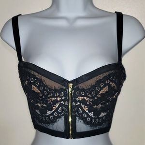 Victoria's Secret Black & Beige Lined Demi Buste Double Bra. Zip Front 32C. NWOT